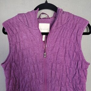 Avec Les Filles Purple Quilted Hooded Puffer Vest Womens Medium Zip Up Pockets